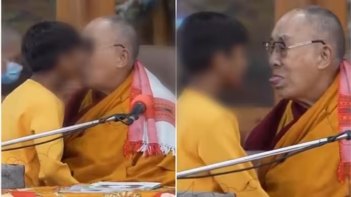 Momen Biksu Dalai Lama Meminta Bocah Menghisap Lidahnya